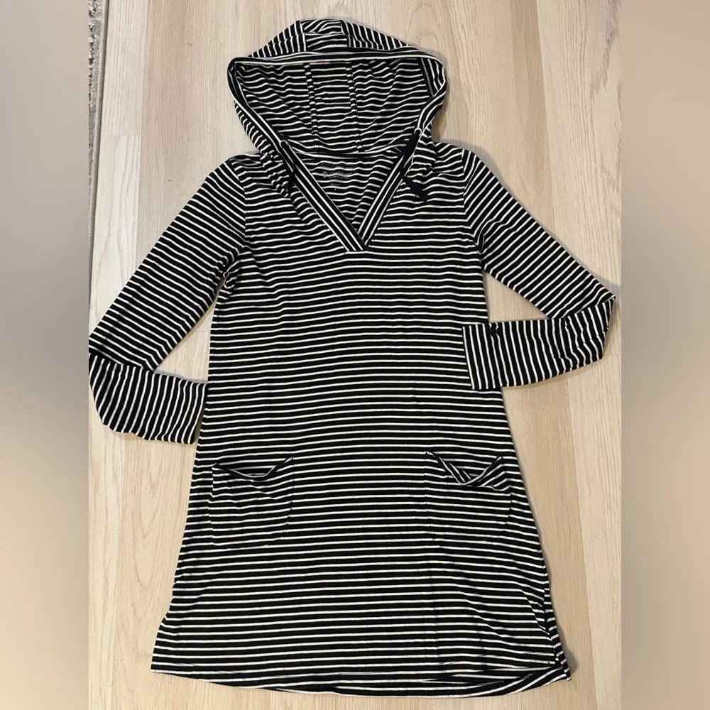 Coolibar Hooded Catalina Beach Coverup Tunic Dress Striped hoodie hood pockets S - Picture 1 of 6
